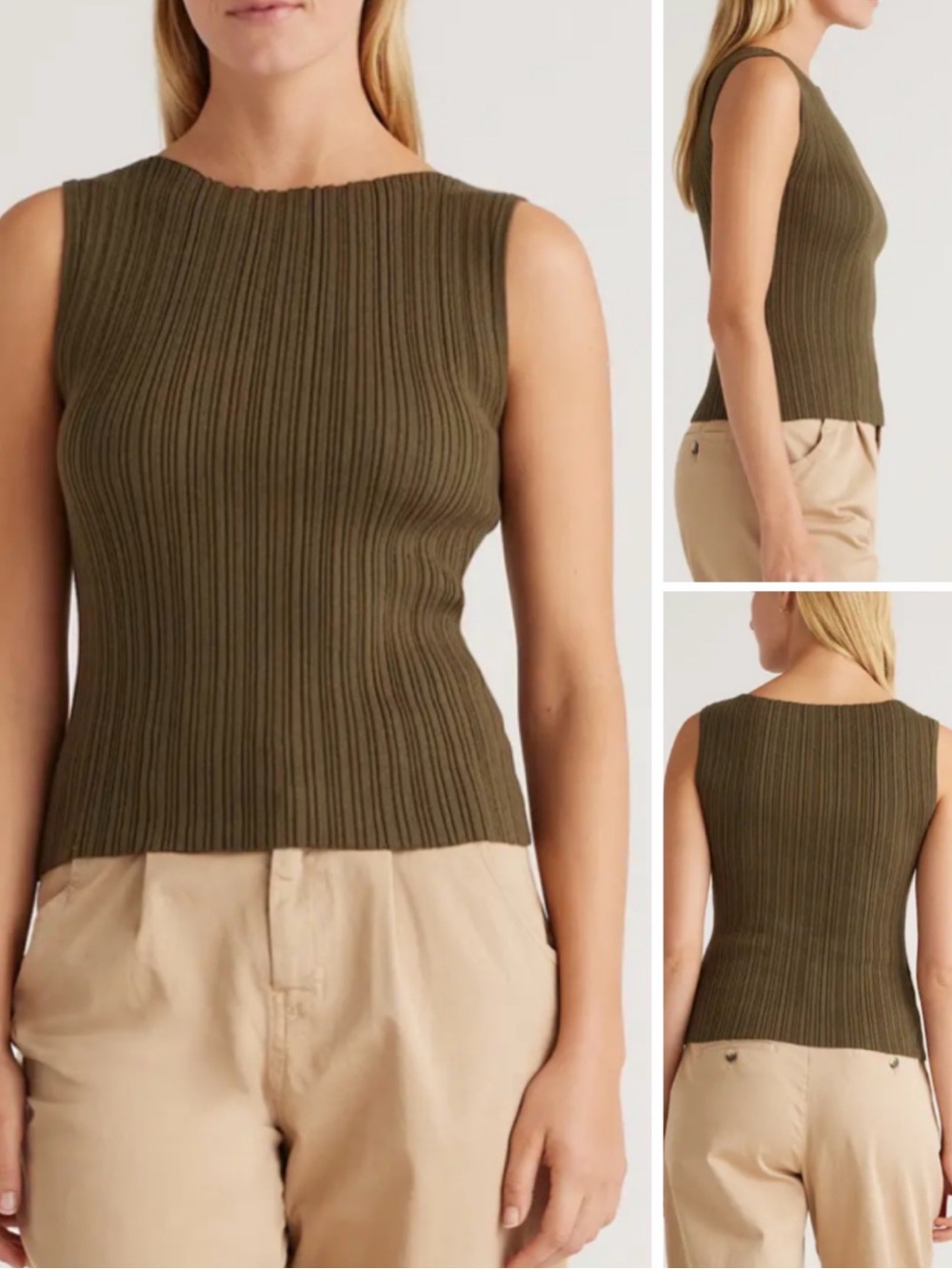 Quince Cotton Cashmere Ribbed Boatneck Tank Olive XS EUC
